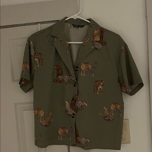 Olive Green Leopard Print Shirt